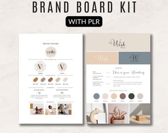 Kit de tablero de marca neutral: logotipo, paleta de colores, fuentes - Plantilla de Canva (PLR)