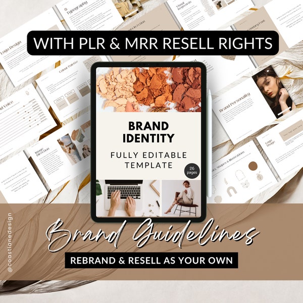 PLR Brand Guidelines Template with Resell Rights, Brand Identity, Brand Personality, Voice, Tone, Logo, Fonts, Colours, Canva Template MRR