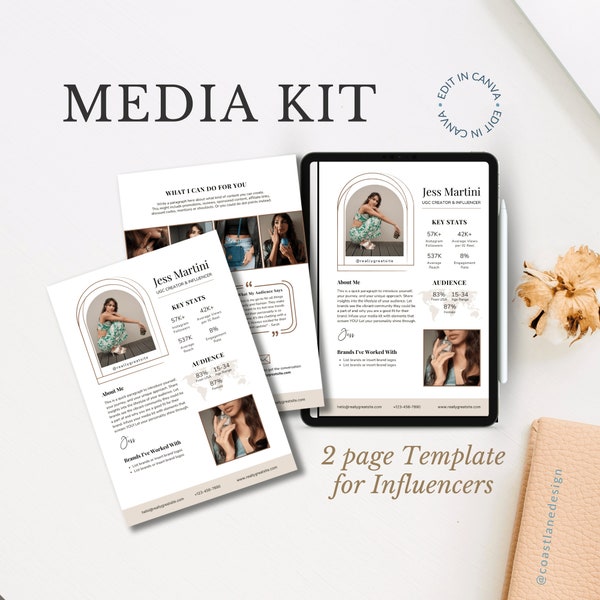 Influencer Media Kit Canva Template | Instagram Facebook TikTok YouTube Bloggers Pinterest | UGC Creator & Influencer | Fully Customisable