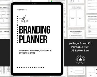 Branding Planner Workbook: 40 Printable Business Worksheets, Editable Canva Template (PLR)