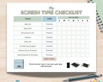 Kids Screen Time Chart - Editable  Reward Tracker (Printable PDF & Canva Template)