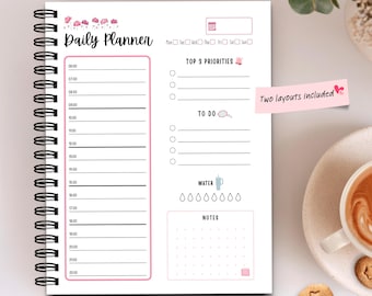 Daily Planner Printable Template - Feminine Undated Layouts PDF Digital Download | A4, A5, US Letter, Half Letter Size