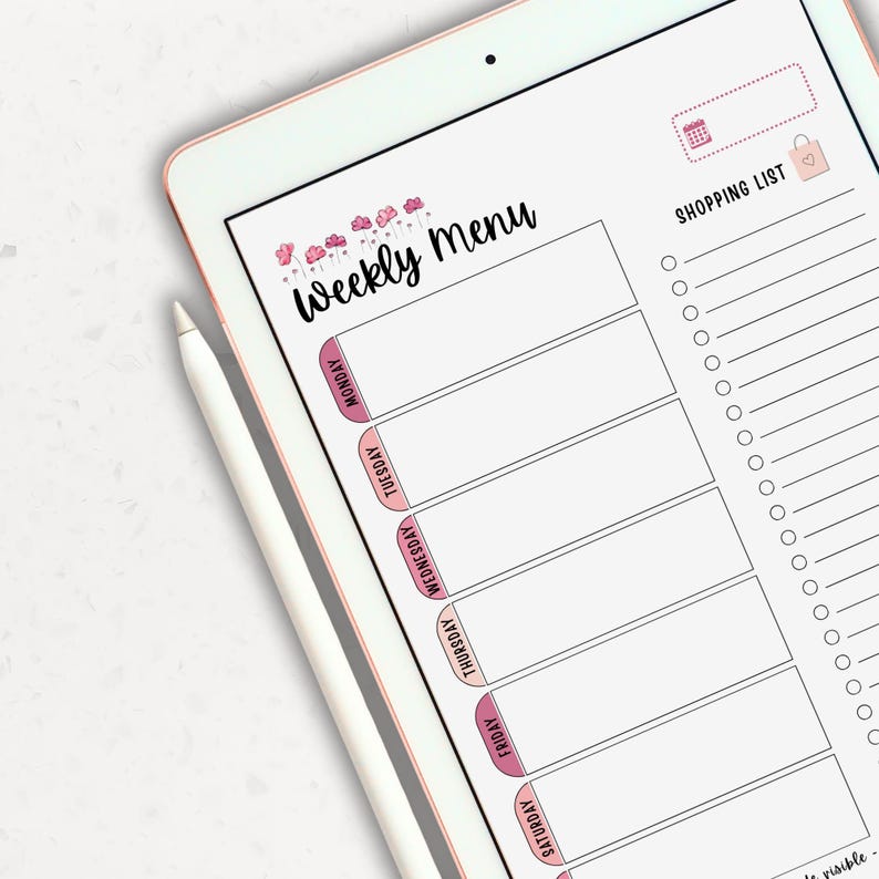 Blank Weekly Meal Planner Template – flexible printable menu and grocery list for digital or printable use
