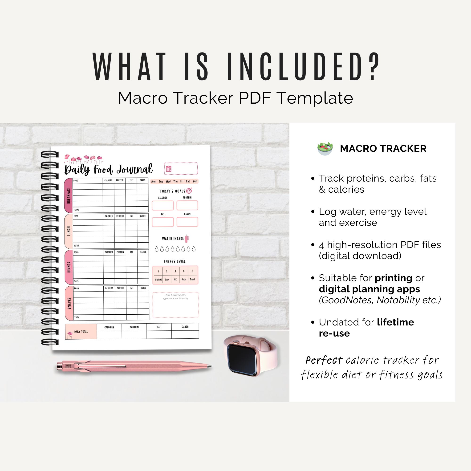 Macro Food Journal Printable – Daily Wellness & Nutrition Tracker for ...