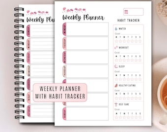 Weekly Planner Printable with Habit Tracker | Bullet Journal Page | PDF Planner Insert | Undated Weekly Schedule | A4 A5 US Letter Half size