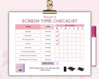 Editable Kids Screen Time Chart: Daily Task Tracker (Printable PDF & Canva Template)
