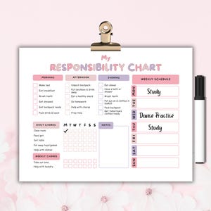 Tableau modifiable des tâches ménagères pour adolescents : liste de contrôle de la responsabilité (modèle imprimable PDF et canva)