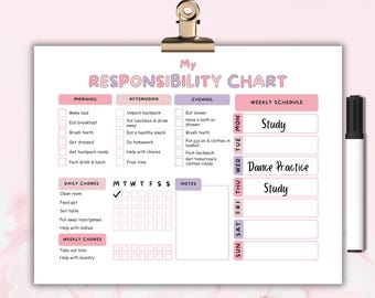 Editable Teen Chore Chart: Rosy Responsibility Checklist (Printable PDF & Canva Template)