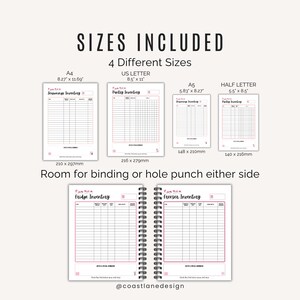 Kitchen inventory printable PDFs available in A4, A5, US Letter and Half Letter paper sizes.