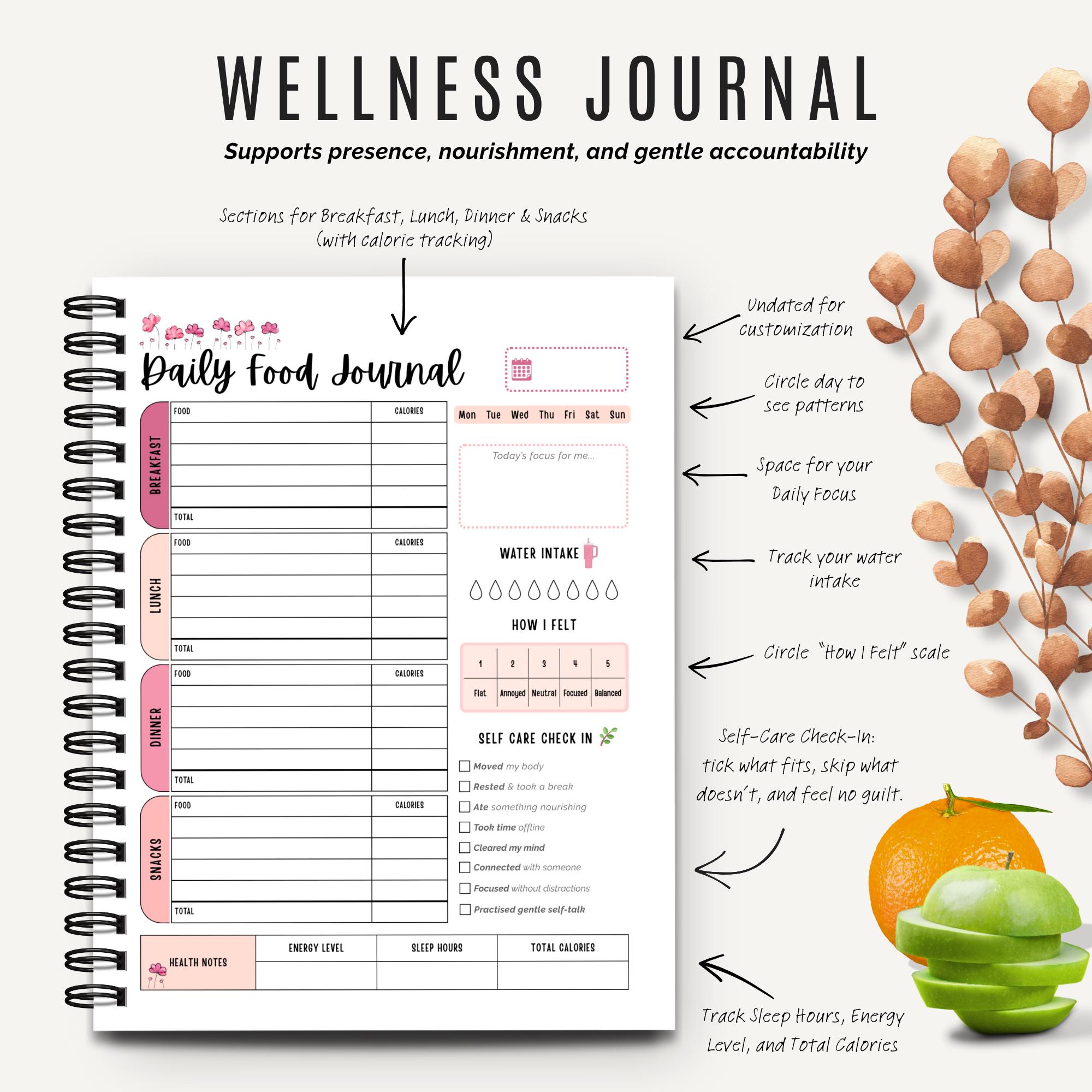 Daily Food Journal Printable Bundle: Macro, Wellness & Mindful Eating ...