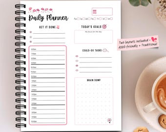 ADHD Friendly Daily Planner Printable - Feminine Undated Layouts PDF Digital Download | A4, A5, US Letter, Half Letter Size