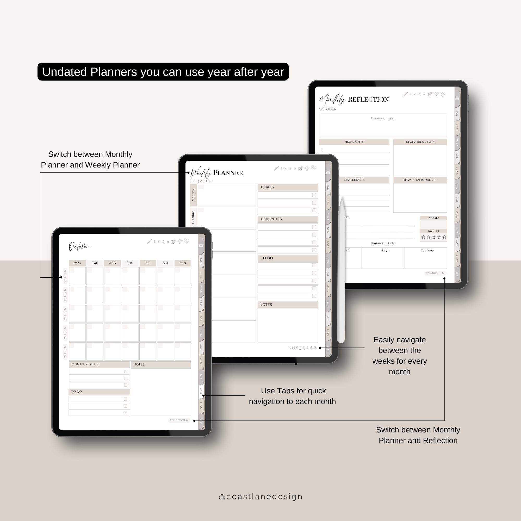 Undated Digital Goal Planner: Tablet Templates for Goodnotes ...