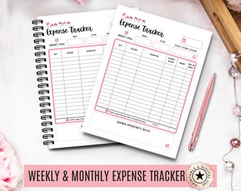 Expense Tracker Printable – Weekly & Monthly Spending Log | Pink Budget Planner PDF | A4, A5, US Letter, Half Letter Size