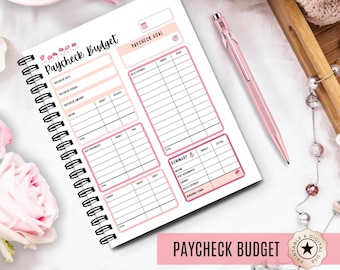 Paycheck Budget Planner Printable | Zero-Based Budget Income Tracker | Soft Pink Floral, US Letter, A4, A5, Half Letter