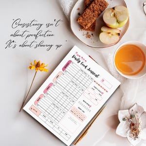 Motivational quote graphic for macro tracking journal with phrase “Consistency isn’t about perfection. It’s about showing up."