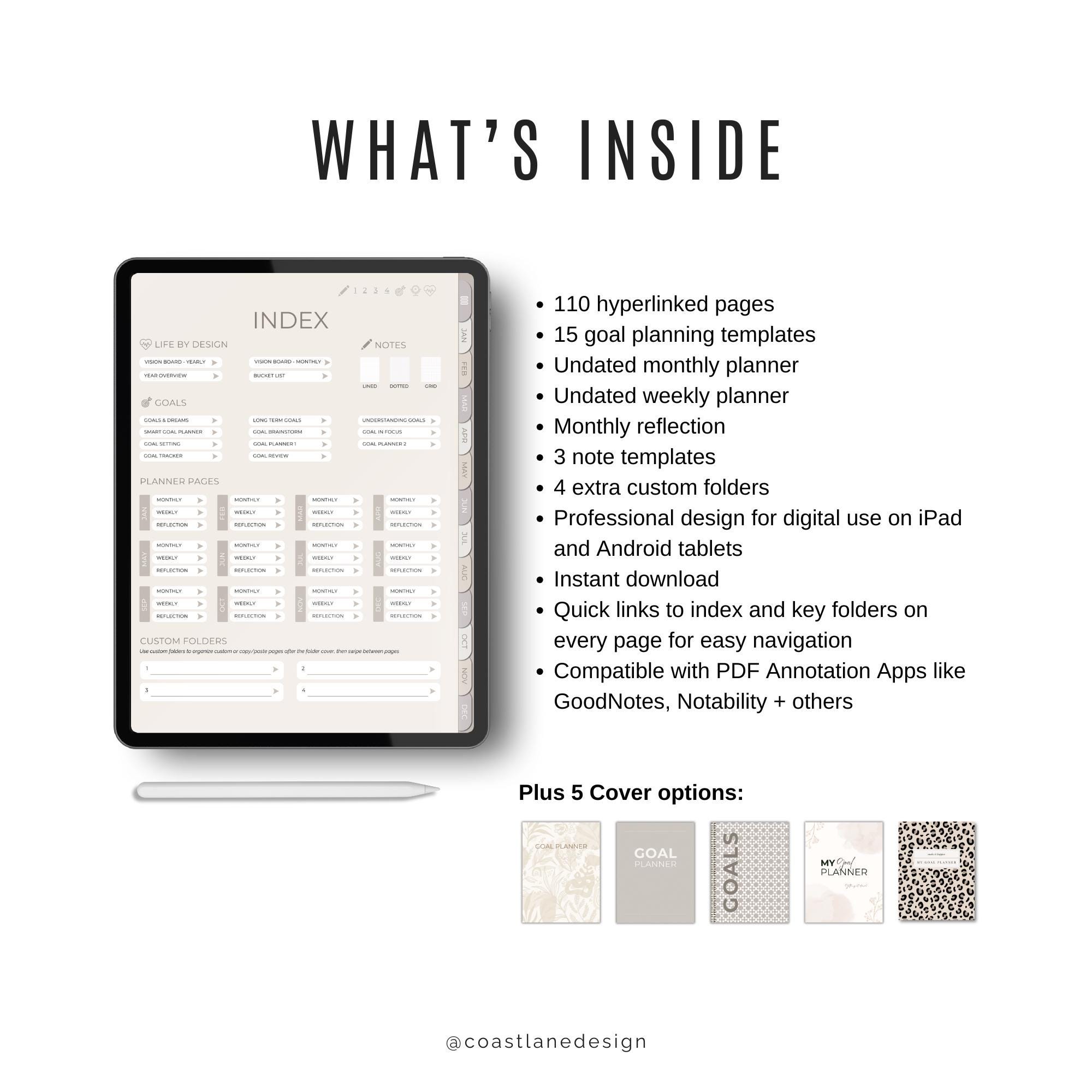 Undated Digital Goal Planner: Tablet Templates for Goodnotes ...