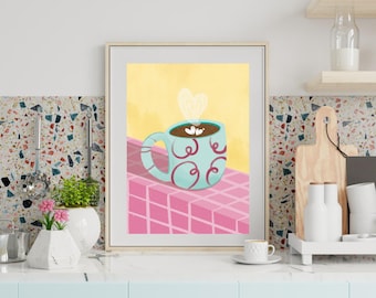 Caffe Latte Wall Art Print, Coffee Bar Decor, Kitchen Poster (Digital Download)