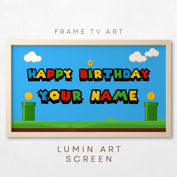 Super Mario Theme Birthday Personalized Samsung Frame TV Art, Happy Birthday TV Frame, Custom TV Art Birthday Party, Digital Download Tv