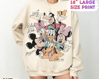 Retro Mickey and Friends Signatures Sweatshirt, Magical Shirt, Disney Characters Shirt, Mickey & Co Gift, Disney Tee Disney Mouse Head Shirt