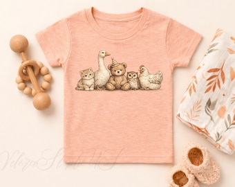 Kids Little Bear Shirt, Cute Cartoon Bear Tee, Vintage Woodland Animals, Kids Animal Friends Gift