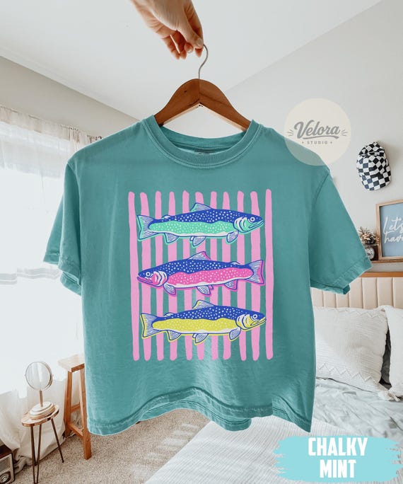 Comfort Colors® Preppy Fish Graphic Boxy Tee Crop, Coastal Summer Beach Shirt, Summer Vibes Shirt, Coastal Summer Boxy, Women's Boxy Tee