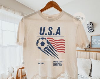 Comfort Colors 90s United States of America Soccer Team Boxy Tee, Retro USA Team Graphic Crop Tee