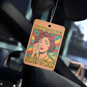 Retro Travel Lovers Car Air Freshener, Fun Car Accessories for Traveler, Cute Girl Car Decor, Funny Pop Art Design for Cars, Girly Car Decor