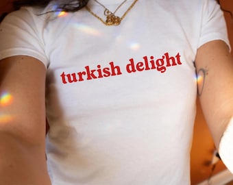 Turkish Delight Graphic Baby Tee, Retro Aesthetic Baby Tee, Y2K Seductive Funny Top, Pop Culture Gift for Her Cute Trendy Women Style