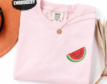 Comfort Colors Embroidered Watermelon T-shirt: Garment Dyed Fruit Tee