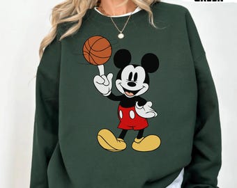 Retro Disney Mickey Basketball Sweatshirt, Gift for Basketball Lover, Disney Basketball Player Mickey, Minnie Sports Hoodie
