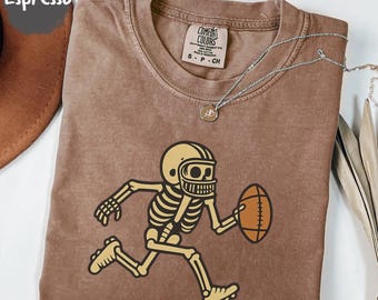 Comfort Colors American Football Skeleton Halloween Shirt, Spooky Football Player Tee, Vintage Skeleton Sports Tee, Funny Football Halloween