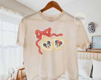 Comfort Colors Red Mickey Minnie Locket Boxy Tee, Locket Bow Crop, Minnie Mickey Lover Y2k Crop Tee, Cute Disneyworld Coquette Tank Top