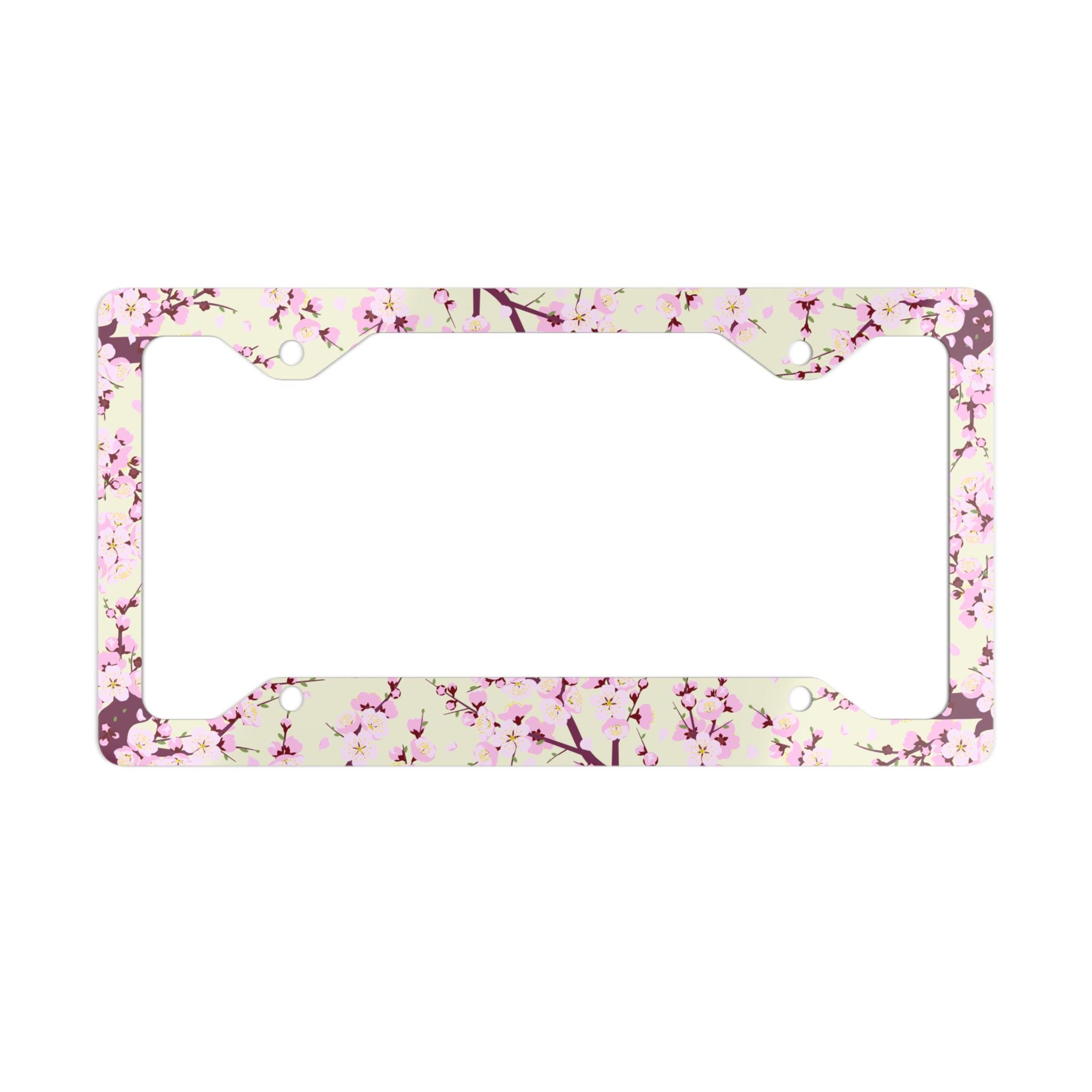 Japanese Cherry Blossom Metal License Plate Frame, Girl Car Accessories, Pink Car Decor, Plum blossoms License Plate Frame, Girl Car Decor