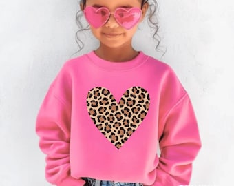 Youth Leopard Heart Sweatshirt, Cute Heart Toddler Shirt, Cute Valentine Day Shirt, Animal Print Toddler Tee, Toddler Leopard Print Outfit