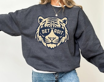 Detroit Baseball Tiger Sweatshirt, Detroit Tiger Mascot Graphic Crewneck, Detroit Baseball Fan Pullover, Vintage Game Day Gift Hoodie