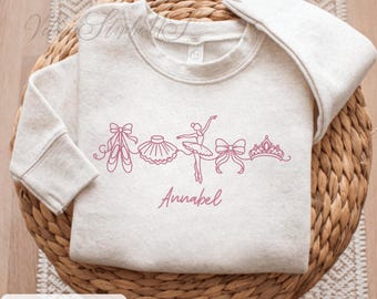 Personalized Ballerina Kids Sweatshirt, Custom Name Ballet Girl Hoodie, Toddler Ballerina Girl Shirt, Ballet Dancer Shirt, Gymnast Girl Tee
