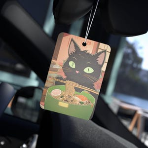 Désodorisant pour voiture ramen chat, décoration de voiture chat mignon, accessoire de voiture kawaii, cadeau drôle pour amoureux des chats, désodorisant pour voiture chat nouilles, cadeau voiture pour gourmets