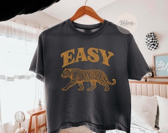 Easy Tiger Shirt Comfort Colors® Cropped T-Shirt, Vintage Distressed Tiger Shirt, Retro Tiger Tee, Trendy Grunge Indie Boho Shirt, Crop Top