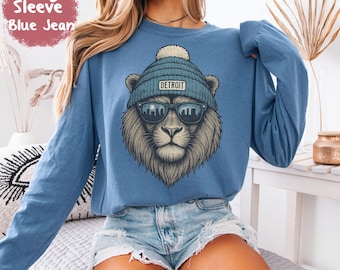 Comfort Colors Vintage Detroit Football Long Sleeve Shirt, Youth Michigan Game Day Tee, Lion Mascot Tee, Detroit Football Sunday Tee