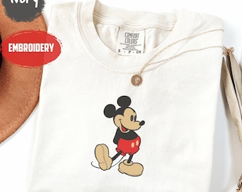 Embroidered Classic Mickey Mouse Pose Shirt, Comfort Colors Disney Retro T-Shirt, Embroidery Magic Kingdom Shirts, Mickey Lover Gift