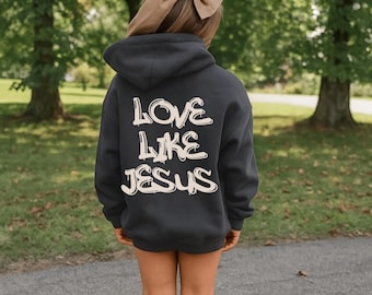 Sudadera juvenil "Ama como Jesús", sudadera cristiana "Jesús te ama", sudadera cristiana para niños pequeños, sudadera moderna con versículo bíblico, mercancía cristiana
