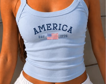 Bella canvas spaghettibandjes Fourth of July America's 250e verjaardag 1776 tanktop, retro America Patriotic Land of the free Women-top