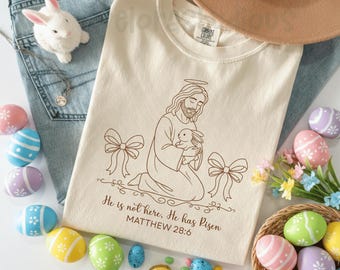 Camiseta Comfort Colors® "Él ha resucitado", camiseta cristiana vintage floral de Pascua, camiseta con versículo bíblico "Él ha resucitado", regalo cristiano de Jesús para Pascua