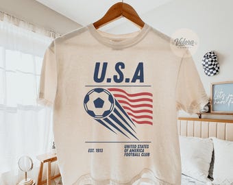 Comfort Colors 90s United States of America Football Team Boxy Tee, Retro USA Team Graphic Crop Tee