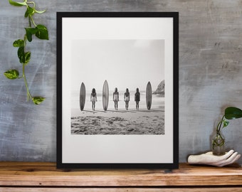 FOTOGRAFIA. Ragazze Surf, arte vintage in bianco e nero, arte murale, arte divertente, fotografia SCARICABILE, arte STAMPABILE.