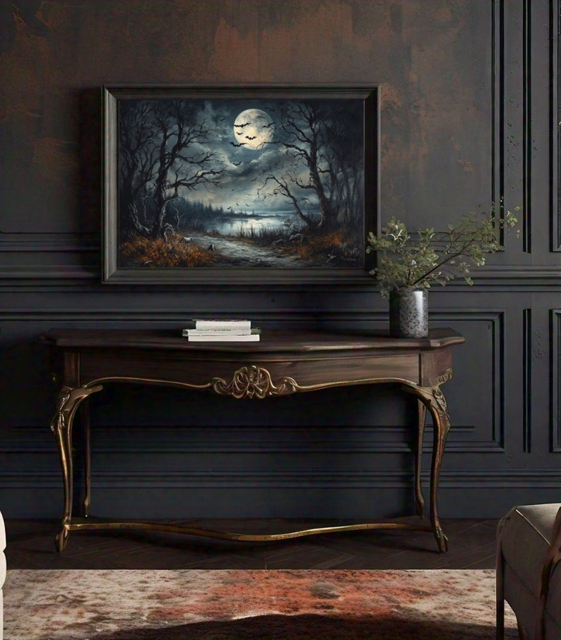 Full Moon Gothic Halloween Wall Art Print Dark Academia Prints Haunted ...