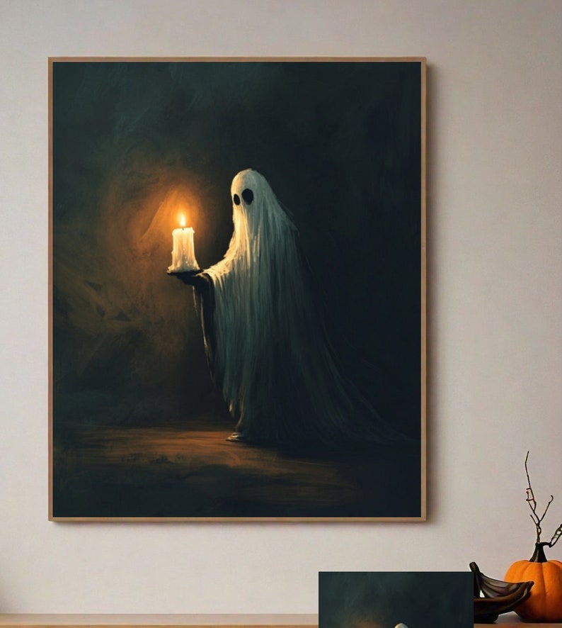 Ghost is Holding a Candle Vintage Poster Halloween Wall Art Dark ...