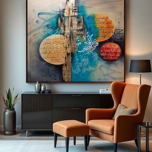 Four Quls Islamic Wall Art Original Painting| Painting on Canvas Islamic Calligraphy Large Oil Painting Islamic Gifts for Home Decor