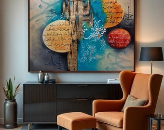 Four Quls Islamic Wall Art Original Painting| Painting on Canvas Islamic Calligraphy Large Oil Painting Islamic Gifts for Home Decor
