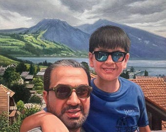 Pintura al óleo personalizada a partir de una foto sobre lienzo - Retrato original hecho a mano - Retrato familiar - Regalo personalizado - Recuerdos